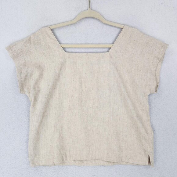 Madewell Shirt Womens Small Cream Natural Linen Cotton Square Neck Top NEW - Picture 6 of 10